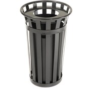 GLOBAL INDUSTRIAL Round Slatted Trash Can, Black, Steel 237725BK